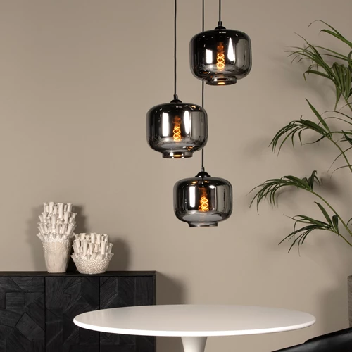 Lucide MEDINE - Lámpara colgante - Ø 46 cm - 3xE27 - Ahumado - ambiente 1